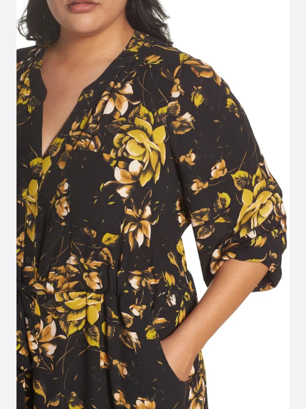 Melissa McCarthy Seven7 Floral Tunic Top Womens 2X Black Long Sleeve Blouse